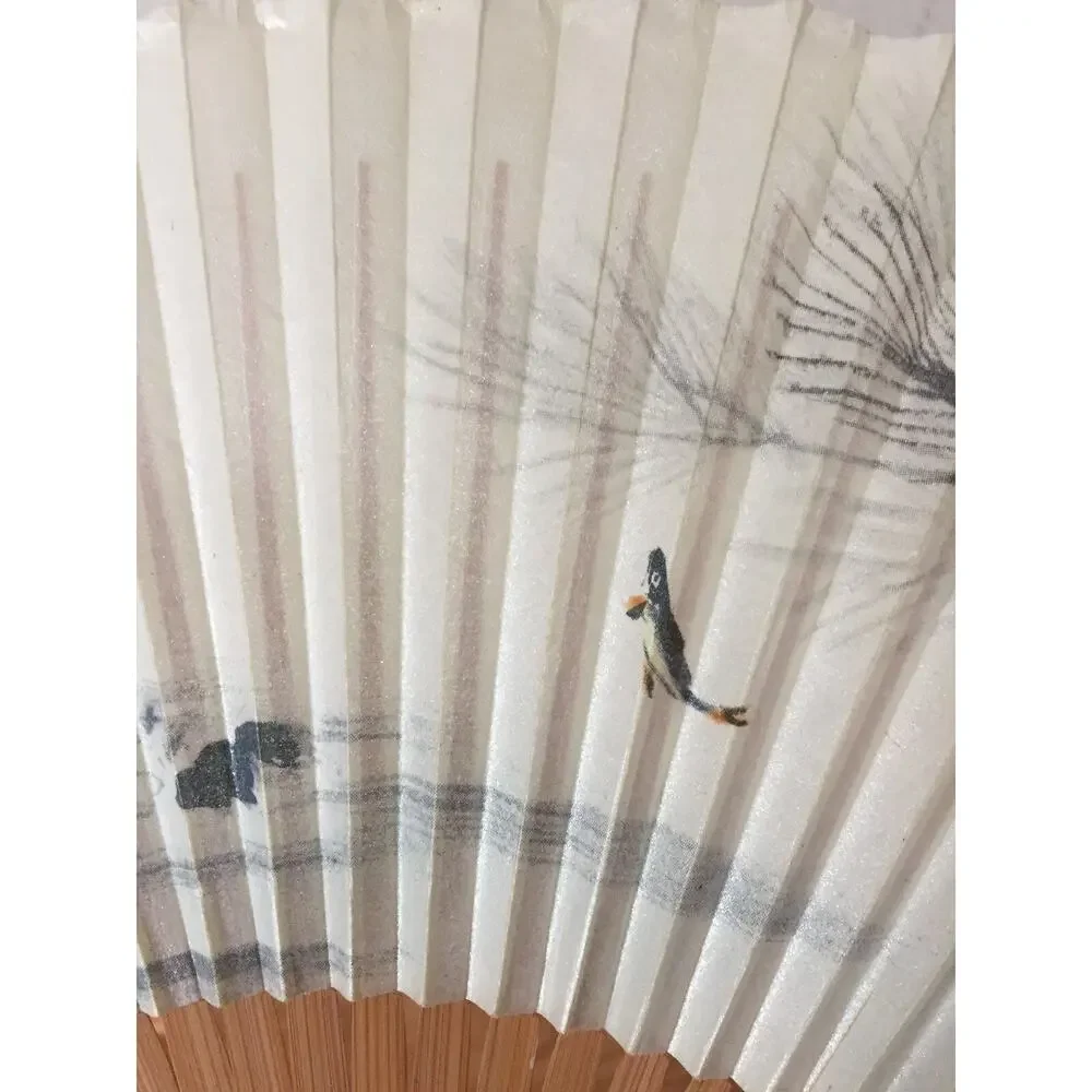 Vintage Japanese Chinese Sensu Painted Paper Wood Fan Signed Pine Tree Clouds